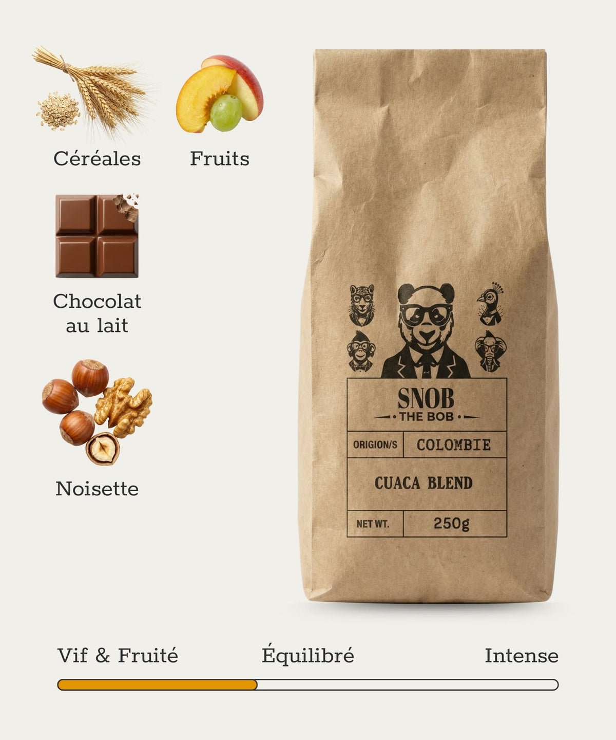 Sachet de café en grains Snob the Bob et grains fraîchement torréfiés