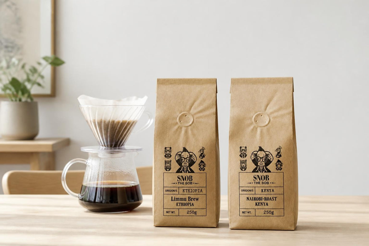 Cafés Limmu Brew (Éthiopie) et Nairobi Roast (Kenya) avec un dripper V60